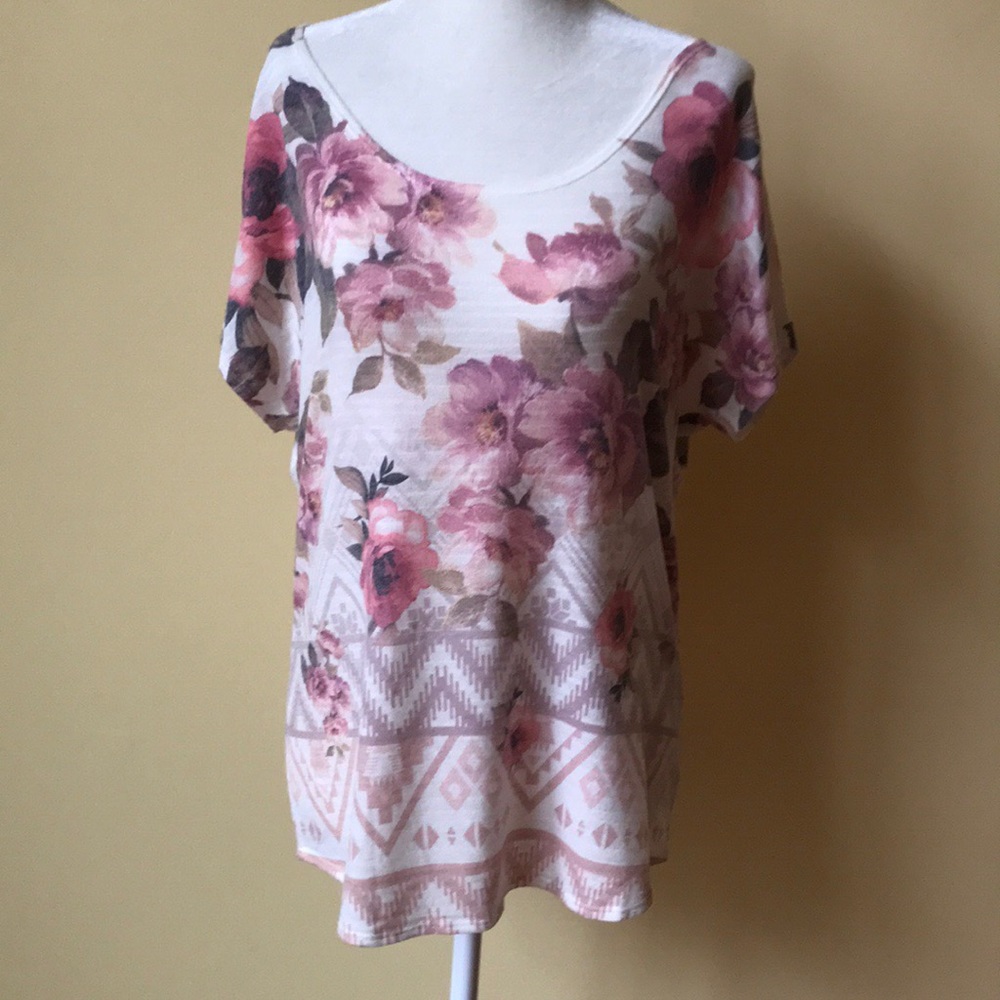 Late August Pink Floral Pattern Short Sleeve Shirt